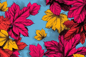 Color background, pop art style leaves