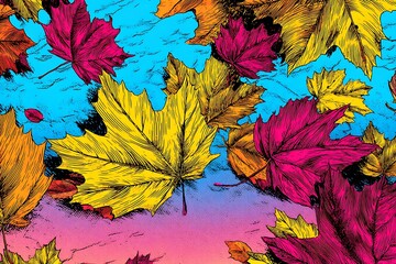 Color background, pop art style leaves
