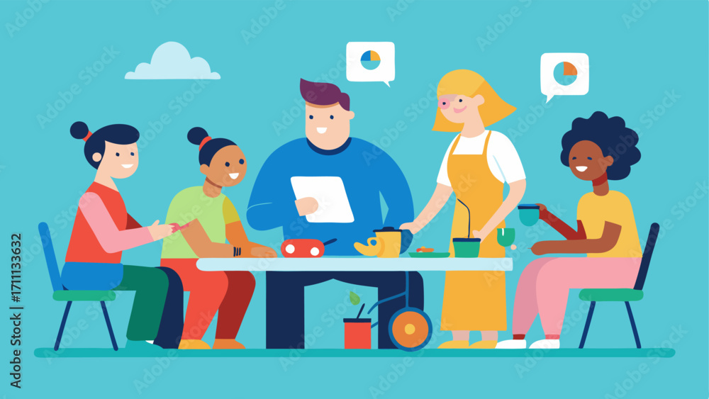 Poster crafting together a group of creators including individuals with various disabilities sitting around