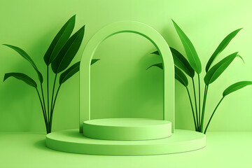 A minimalistic podium scene with a smooth circular base and a smaller elevated platform in the center