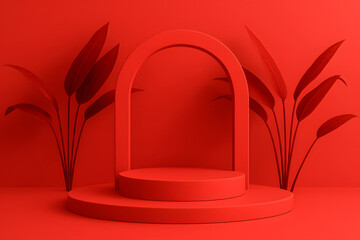 A minimalistic podium scene with a smooth circular base and a smaller elevated platform in the center