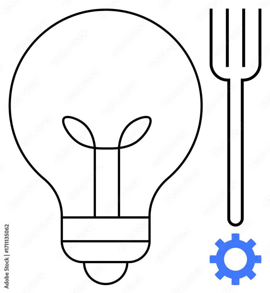 Poster lightbulb with fork and gear combining ideas of innovation, tools, and problem-solving. ideal for cr