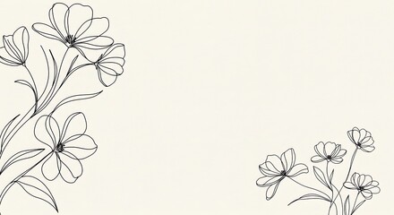 Minimalist Line Art Flowers on Cream Background Simple Floral Drawing