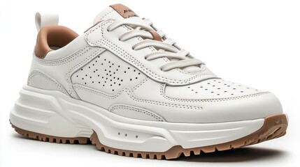 Stylish Women's White Leather Sneaker with Chunky Sole on a Clean Background, Perfect for Fashion
