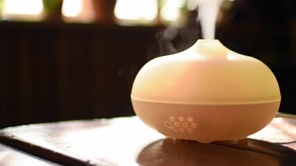 Aromatherapy electric diffuser releasing essential oil mist for a relaxing and mindful home wellness experience