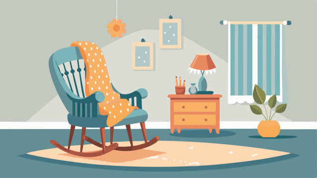 A nursery with a handknitted blanket draped over a rocking chair adding a personal and sentimental touch to the room.