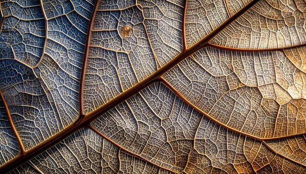 A macro ultra hyper realistic shot of the intricate, veiny pattern of a skeleton leaf.