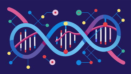 DNA Helix with Data Streams A stylized DNA double helix intertwined with digital data streams representing information flow and reprogramming at a molecular level.