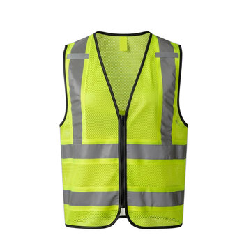High visibility yellow safety vest with reflective stripes. PNG Transparent