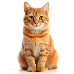 Obraz premium Adorable ginger tabby cat sitting attentively on a white background studio shot
