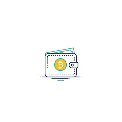 Flat icon of a wallet with a bitcoin symbol and paper money, isolated on transparent background