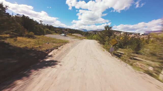 Aerial FPV flight above river at fast speed, natural. FPV video, Fairplay, Colorado., 4K