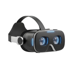 Virtual reality headset with futuristic design and glowing blue accents, offering immersive digital experiences isolated on transparent background