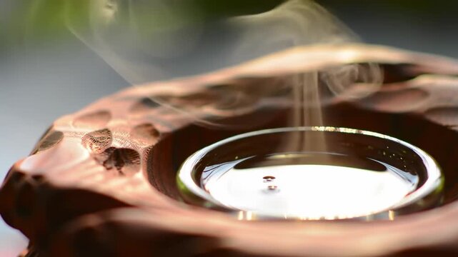 Serene close-up of an essential oil diffuser emitting fragrant mist, symbolizing spa treatment and self-care