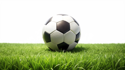 Soccer Ball on Green Grass with Abstract Colorful Background football sport Cutout PNG Ai isolated on a transparent background