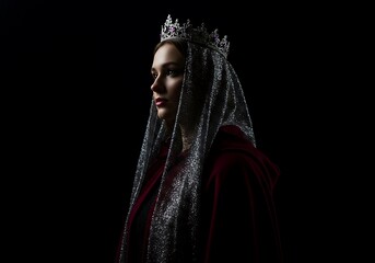 Naklejka premium Regal Portrait of a Woman in a Crown and Cloak. Generative Ai