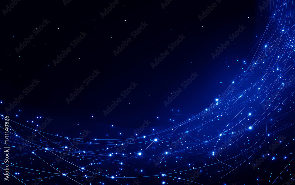 Poster blue abstract network of lines and dots in cyberspace