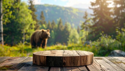 Brown bear wanders mountain meadow