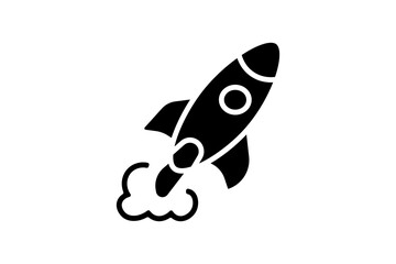 That's an icon of a rocket launching, shown in a solid black silhouette. It represents business startup, project launch, innovation, and rapid growth or success.
