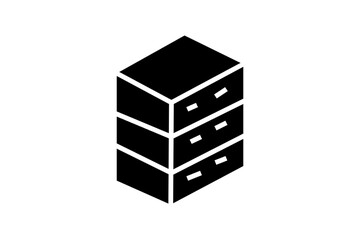  It's a solid black silhouette with three visible drawers and represents storage, archiving, organization, or office administration.