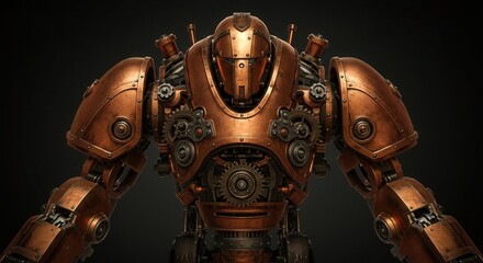 Steampunk robotic figure with intricate gears in metallic finish  