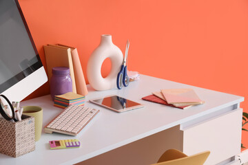 Stationery supplies on inventor's desk in office