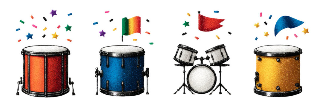 Vibrant Drum Set with Colorful Elements for Festive and Artistic Designs