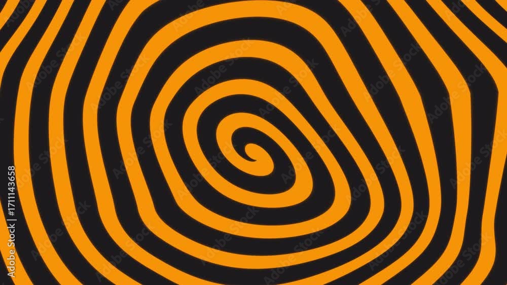 Poster abstract swirling orange and black hypnotic spiral pattern animation. distorted psychedelic concentr