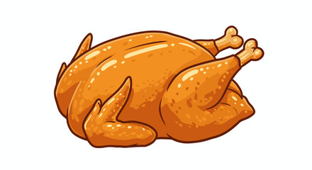 A delicious, golden-brown roasted chicken, prepared for a festive meal, presented as a vector graphic with a transparent PNG background, perfect for culinary or holiday designs.