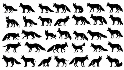 Obraz premium Fox silhouette vector illustration set 