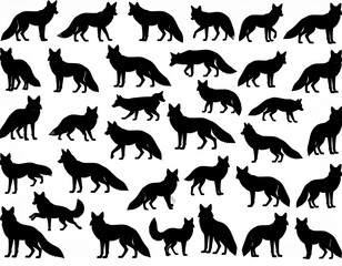 Obraz premium Fox silhouette vector illustration set 