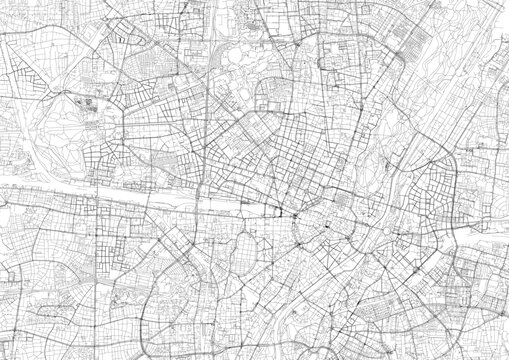 A detailed close-up vector map of Munich's highway interchange and road network in black and white outline style.