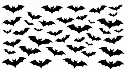 Fototapeta premium flying bats silhouettes. flock of bats - Halloween vector illustration