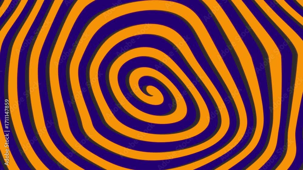 Poster hypnotic orange and purple spiral animation in seamless loop. abstract psychedelic background with s