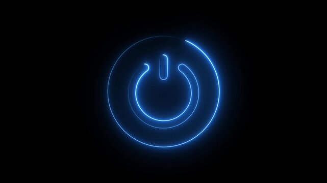 Neon power reset button sign animation Neon glowing power button icon animated.Red Neon power reset button sign animation Neon power button icon animated black background.4k
