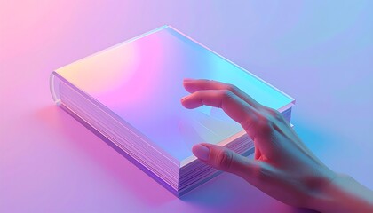 futuristic 3d book icon with glossy gradient transparent effect