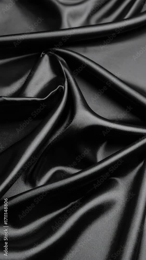 Poster Abstract close-up of elegant black silky fabric with soft curves and shiny texture, creating a luxurious and sophisticated background design element