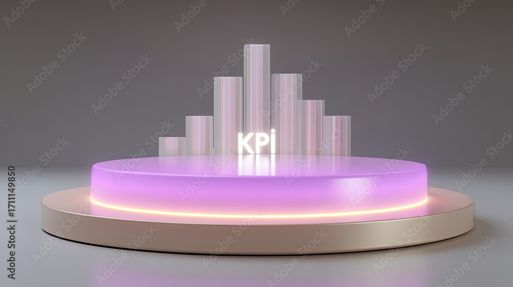 Poster futuristic kpi data analytics concept featuring glowing podium with transparent bars representing da