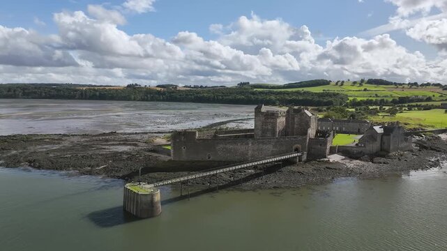 Blackness Castle over Forth Estuary from a drone, Blackness, Scotland