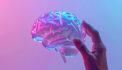 Modern 3D AI brain icon with futuristic glossy gradient reflection