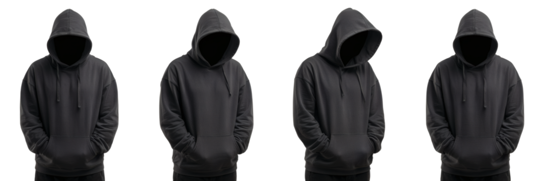 Anonymous figures in hoodies create a mysterious and edgy atmosphere for your next project or campaign, adding intrigue and suspense