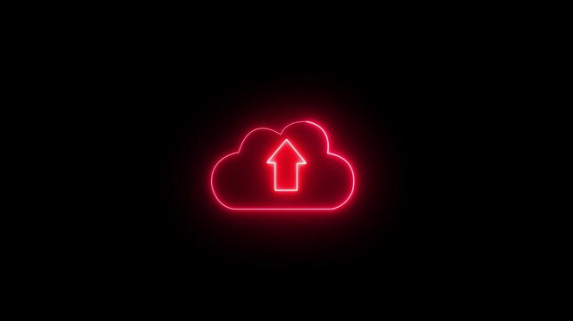Cloud upload icon.abstract technology data transfer animation. arrows pointing upload in the shape of a cloud, cloud storage icon concept animation.Neon cloud icon. Futuristic Cloud Storage Icon.4k