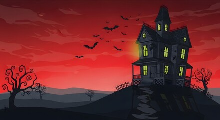 Happy Halloween with Copyspace Spooky Haunted House Scene at Twilight