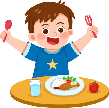Boy Ready to Eating Lunch at Table