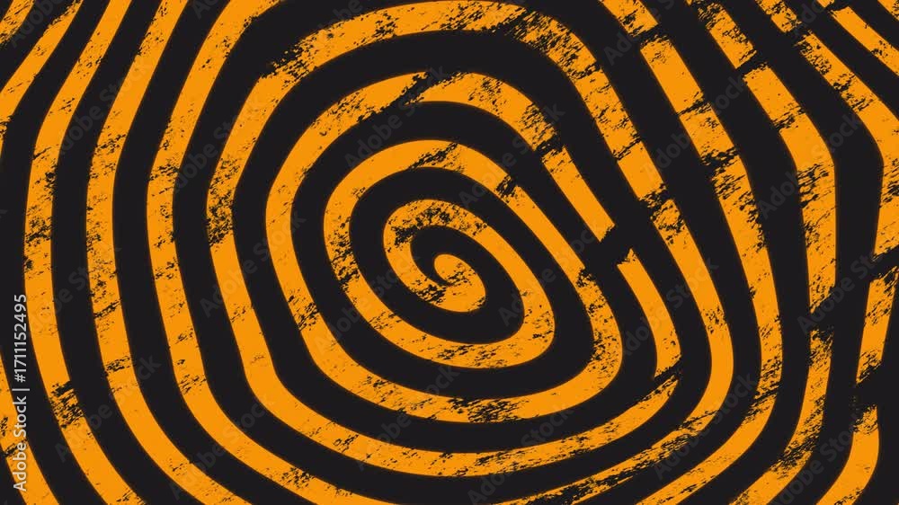 Poster abstract grunge spiral with orange concentric rings and distressed texture. hypnotic swirling finger