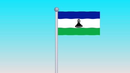 Lesotho Flag Waving in the Wind On Blue Sky Background
