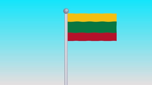 Lithuania Flag Waving in the Wind On Blue Sky Background