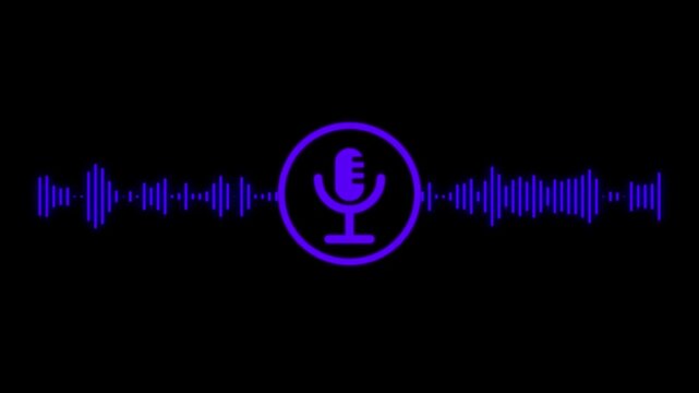 the voice recording and podcast mic red color microphone button icon animation, audio microphone icon animation. Audio microphone wife looping.Voice recording podcast mic microphone button icon .4k