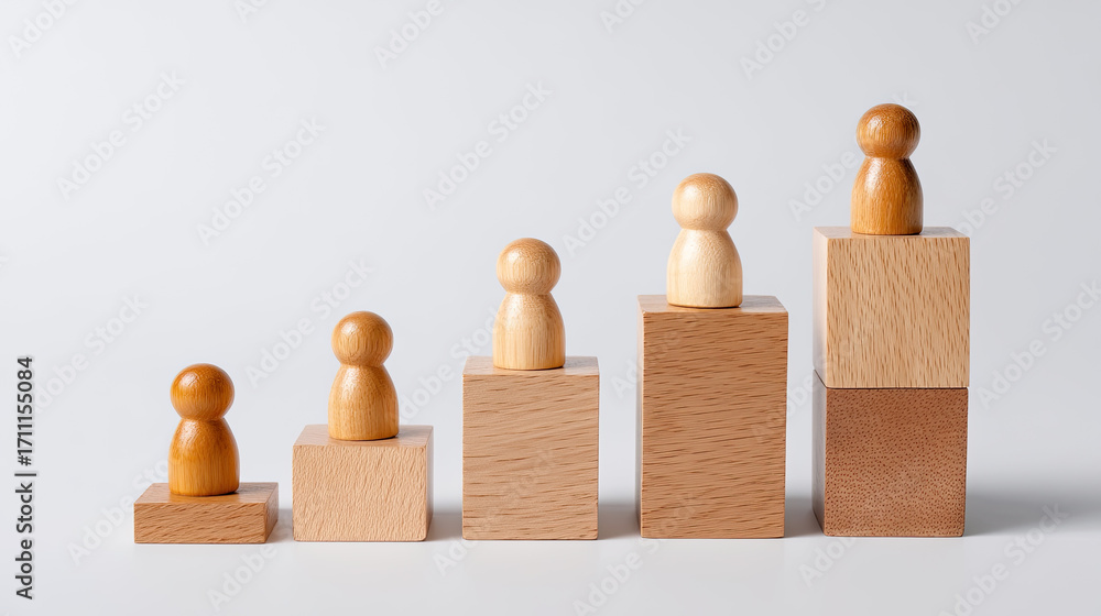 Aufkleber wooden figurines on blocks of varying heights create visually appealing arrangement, showcasing diff