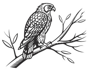 Owl Silhouette – Realistic Vector Illustration Perched on Branch, Isolated on Transparent Background